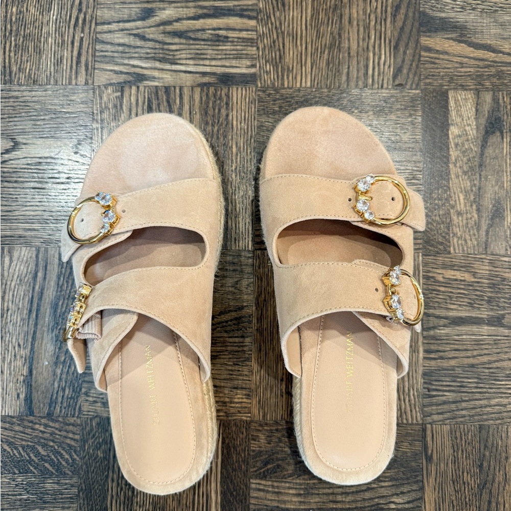 Stuart Weitzman suede slides size 6.5 colour Nude